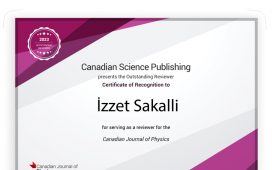 DAÜ Fizik ve Kimya Bölümleri Başkanı  Sakallı’ya Kanada'dan 2023 yılının "Üstün Hakemi" ödülü